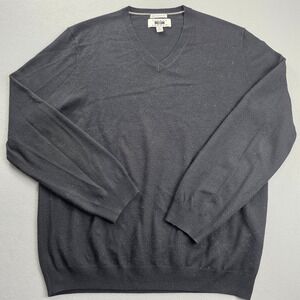 Joseph Abboud Mens Extra Fine Merino Wool V-Neck Sweater Black XL